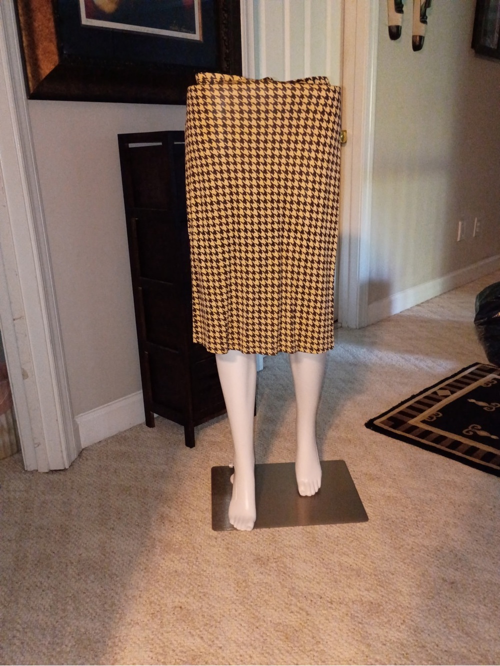 INC International Concepts Yellow and Black Houndstooth Pencil Skirt
